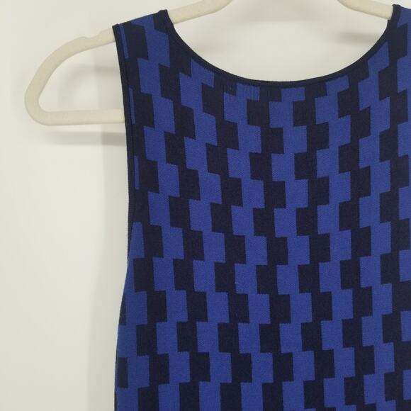 Ann Taylor Sweater Dress SP Geometric Sleeveless Fit & Flare Blue Navy Geo Work - Picture 8 of 10